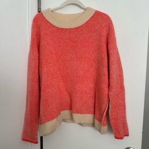 Cozy Knit Sweater in Coral and Cream